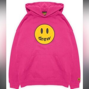 drew house Pink Hoodie with Yellow Logo